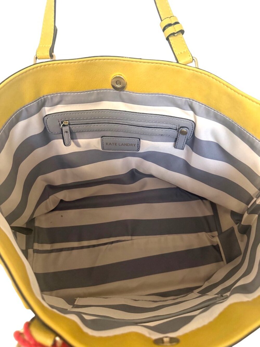 Kate Landry Bright Yellow Tote Bag Turquoise Embroidery Gorgeous Tribal Vibe - Picture 5 of 10